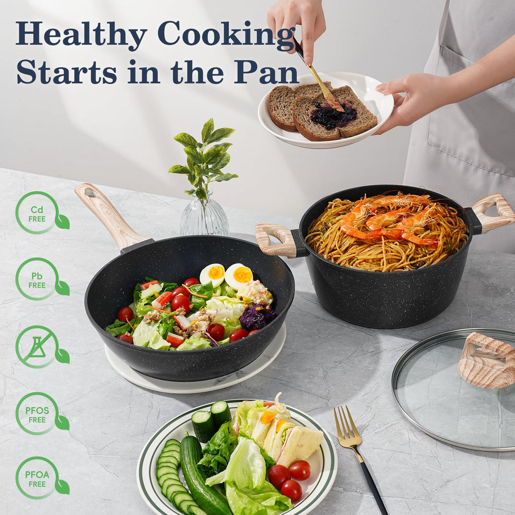 Non Stick 12Pcs Black Granite Induction Cookware I18880