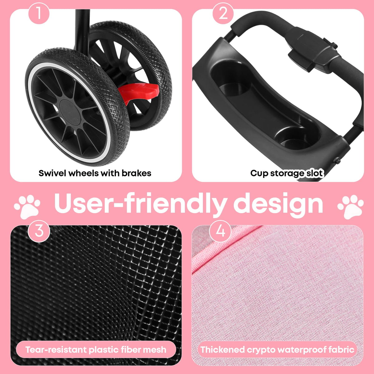 Pink 3 Wheels Pet Stroller U21498