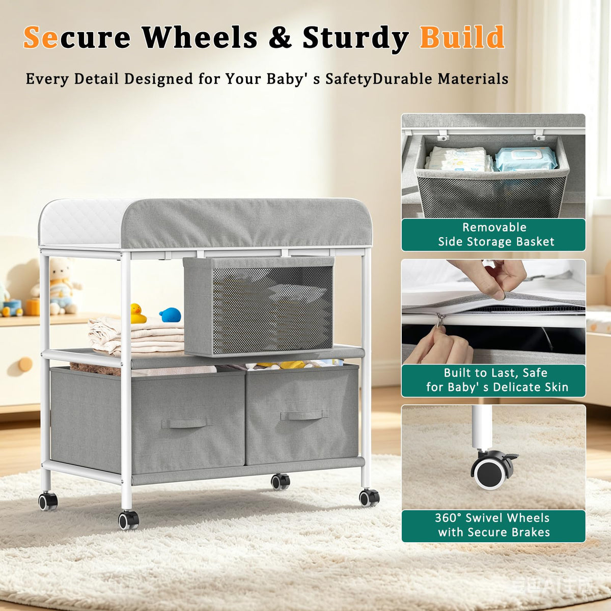 Portable Baby Changing Table with Wheels N511848