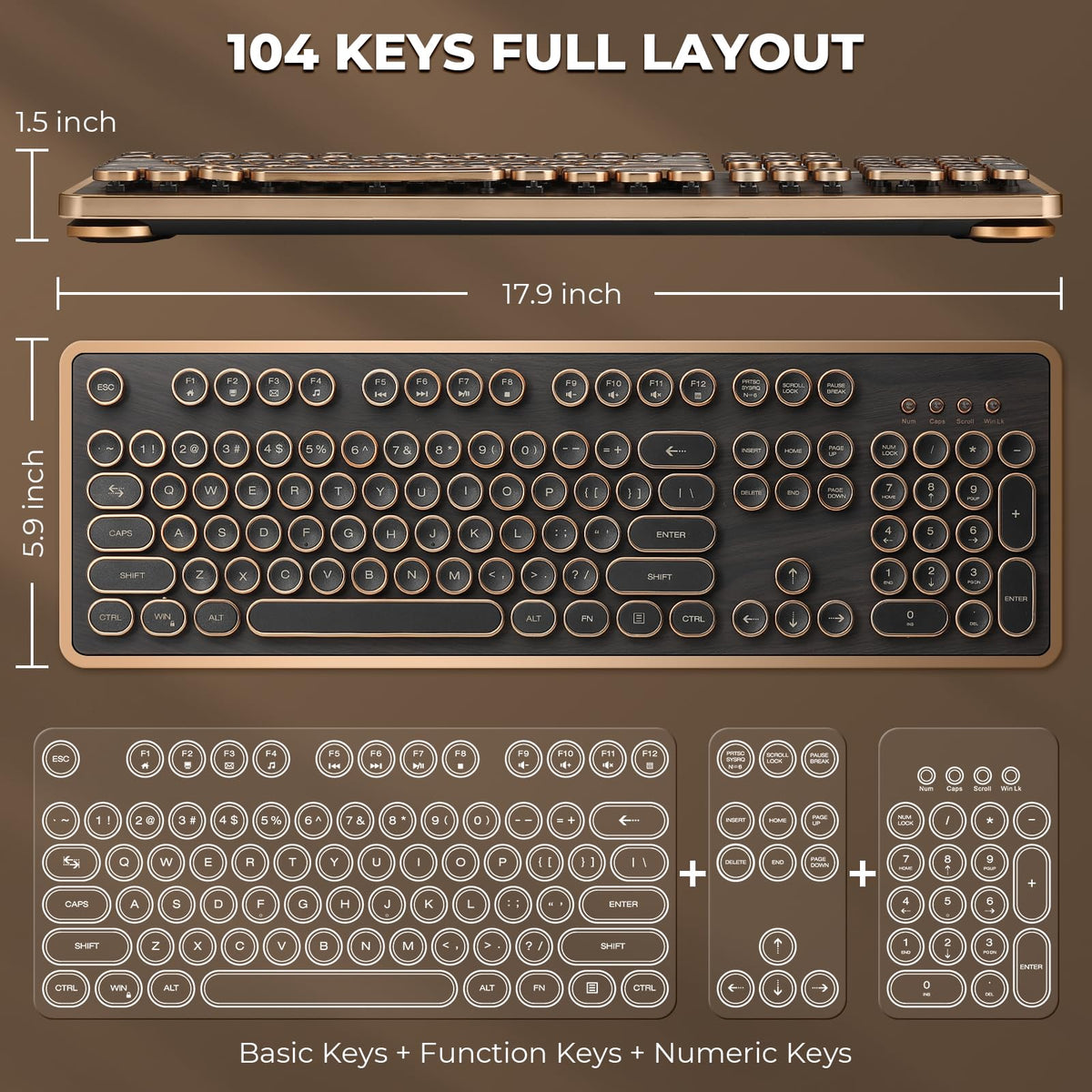 Wired Full-Size 104 Keys Mechanical Keyboard with Round Keycaps N110