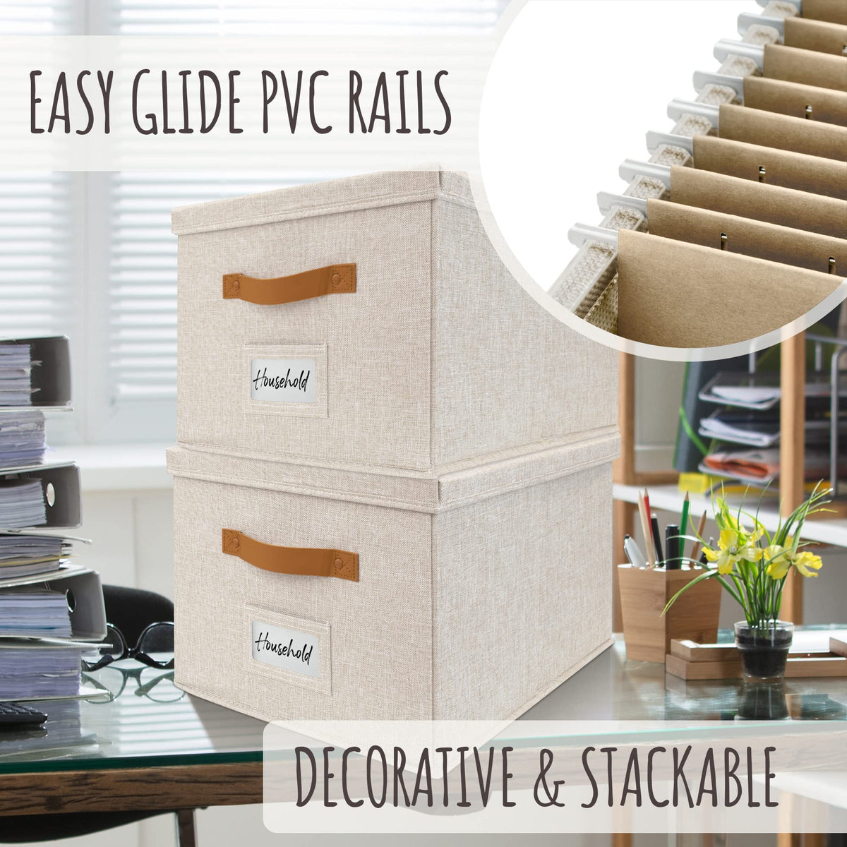 Collapsible Linen File Organizer Box Set of 2 B7396