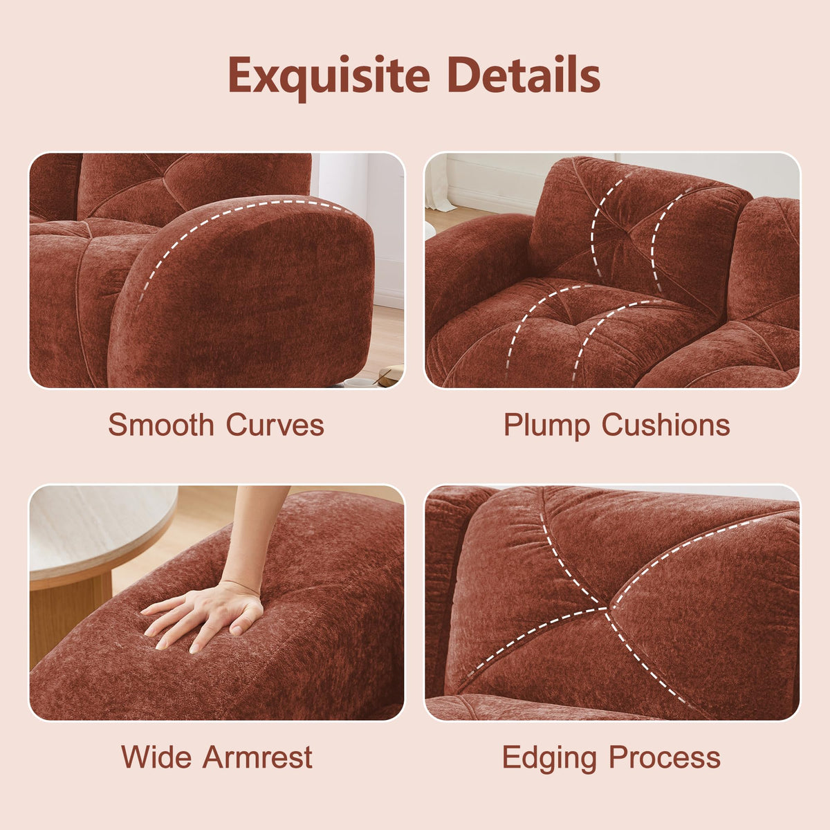 140" Orange Velvet Sofa with Tufted 32D Sponge I828