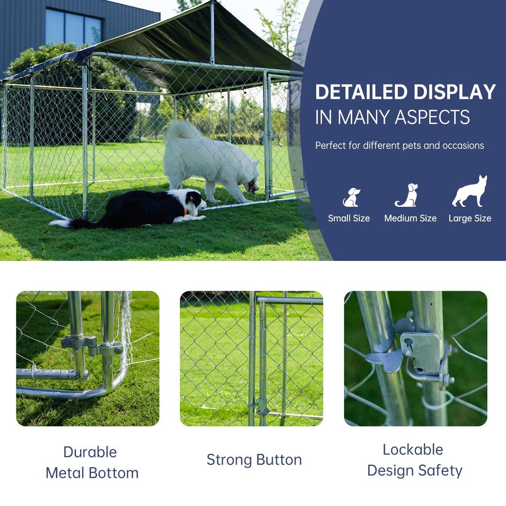 Outdoor Dog Kennel Steel Fence with Secure Lock 78”x 78” U991