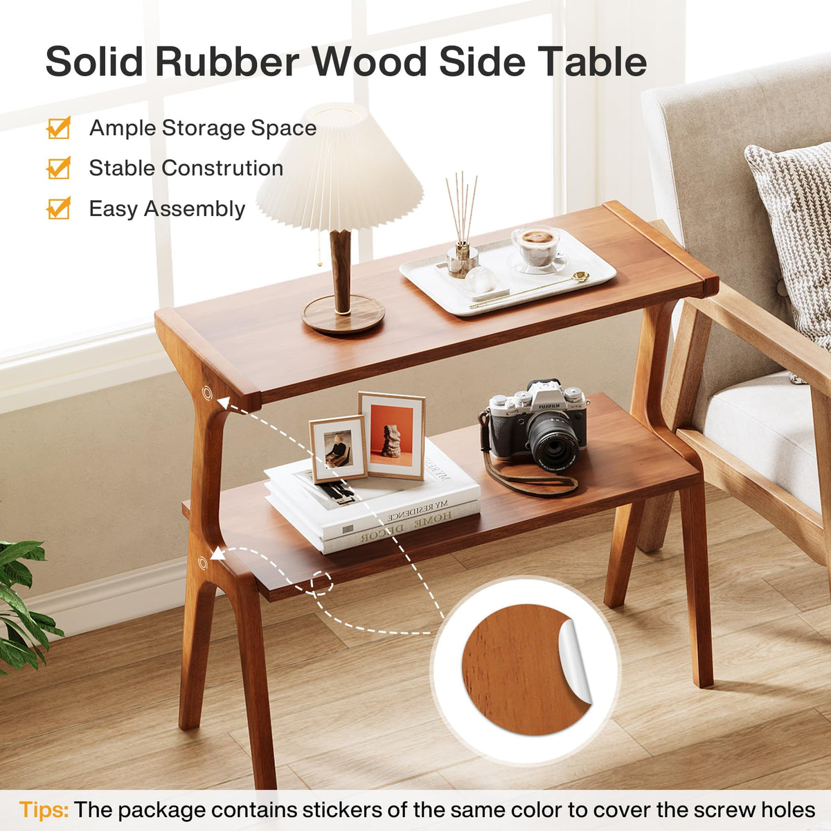 Wood 2-Tier End Table with Storage Shelves G983795