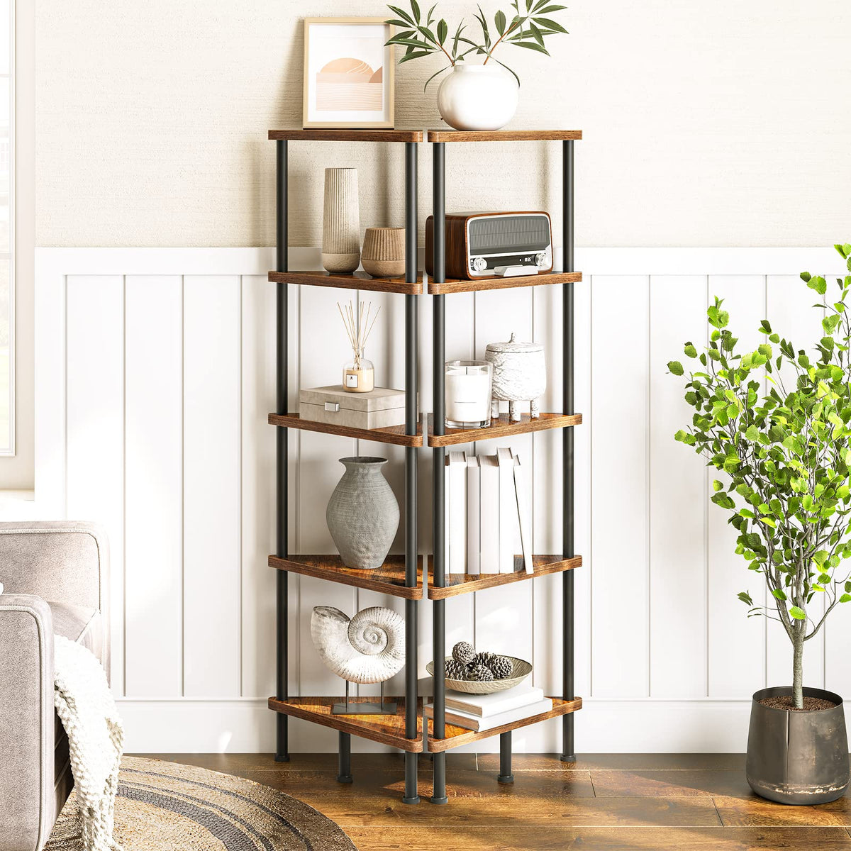 5-Tier Corner Bookshelf with Metal Frame M611