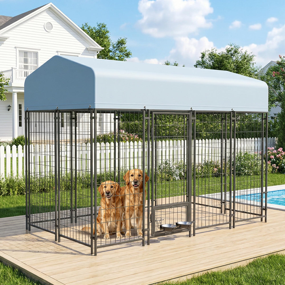 8x4x6 FT Outdoor Dog Kennel with Swivel Feeder V617