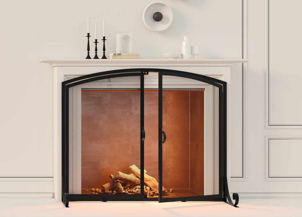 Black Steel Fireplace Screen with Doors E236
