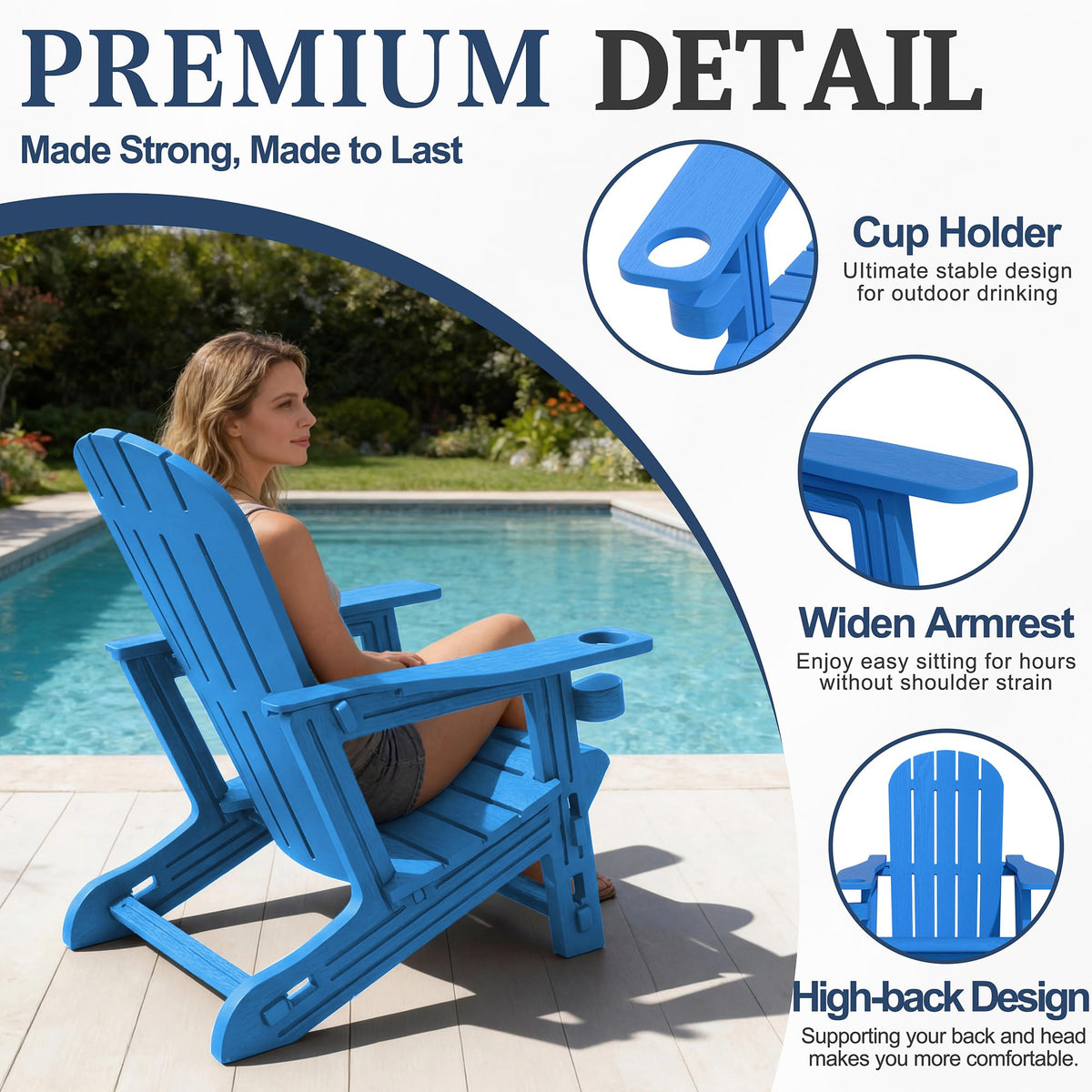 Light Blue HDPE Plastic Adirondack Chair Set of 2 with Tabletop H220