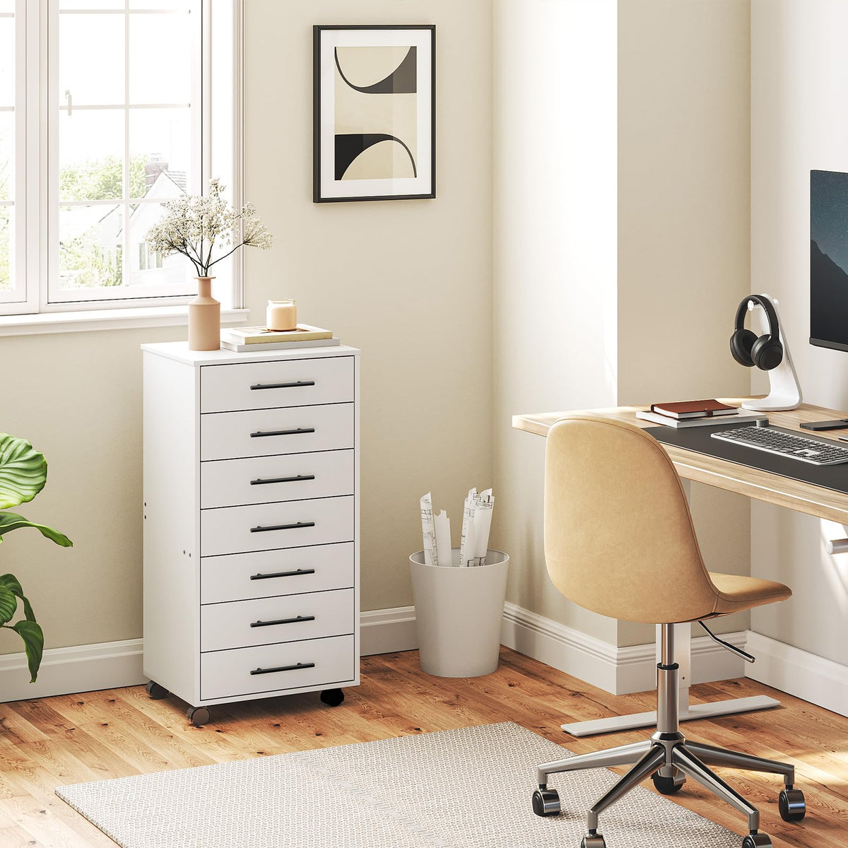 White 7 Drawer Wood File Cabinet Z1631