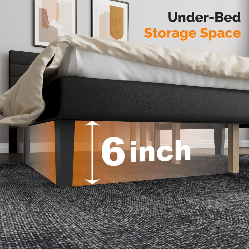 Full Faux Leather Upholstered Platform Bed Frame with Adjustable Headboard M29982