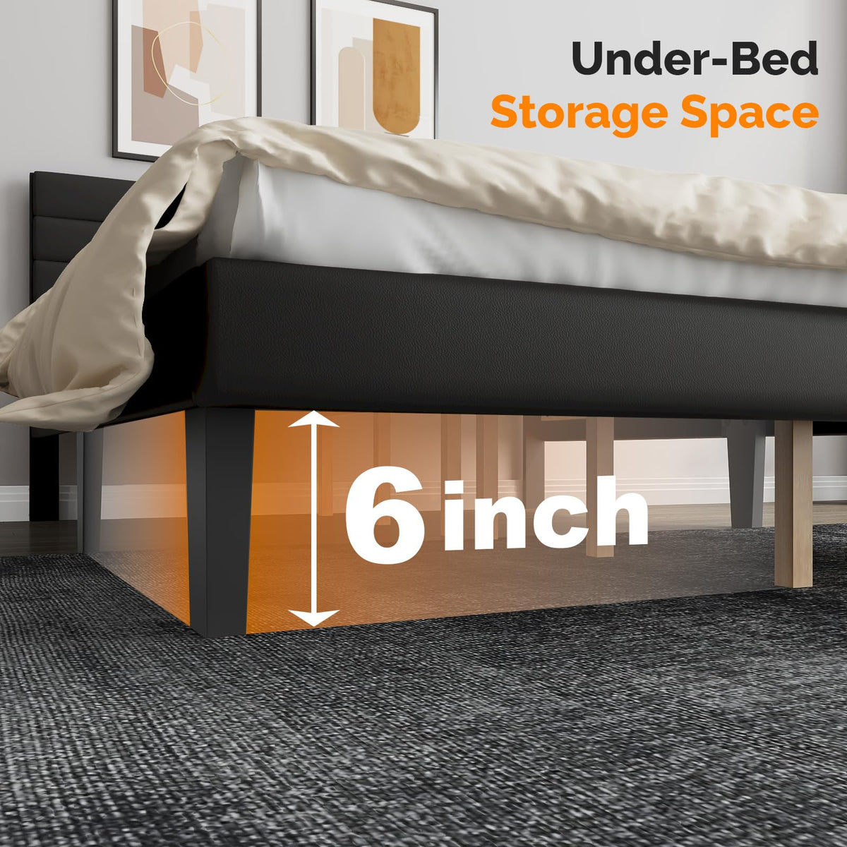 Full Faux Leather Upholstered Platform Bed Frame with Adjustable Headboard M29982
