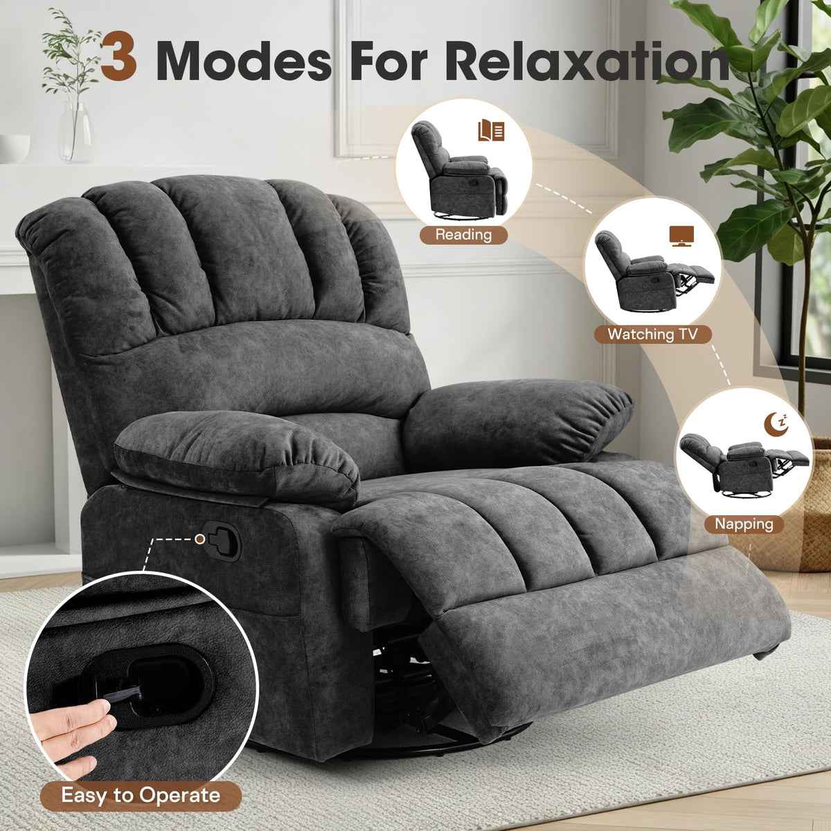 Oversized Manual Swivel Rocker Recliner Chair R68957