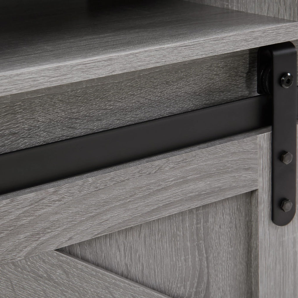 65" Grey Farmhouse TV Stand with Sliding Doors F524