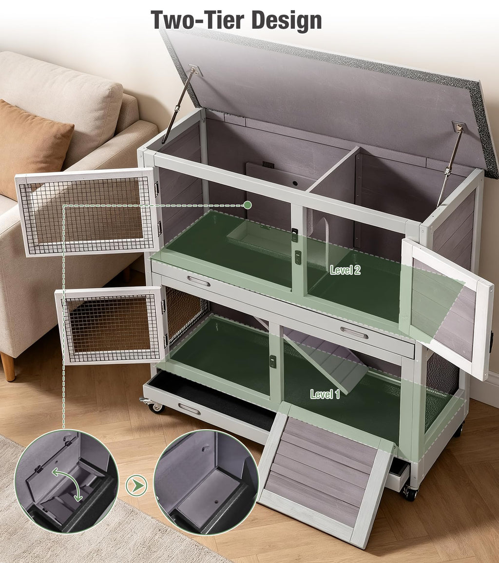 Two-Tier Guinea Pig Cage Rabbit Hutch with Ramp L748