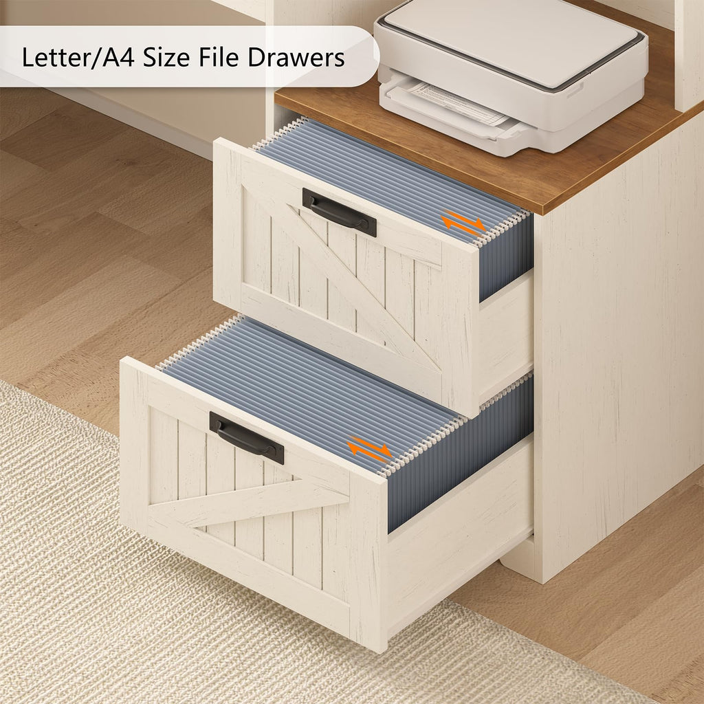 63" L Shaped Desk with Drawers and Printer Stand H698835