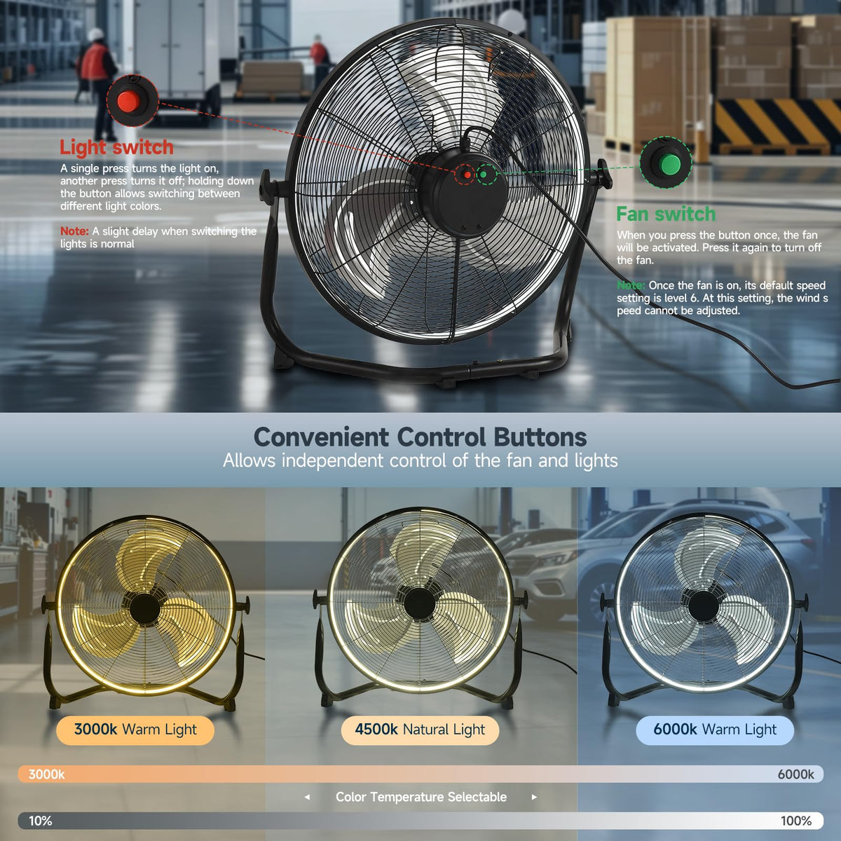 20" High Velocity Metal Floor Fan with Light K625989