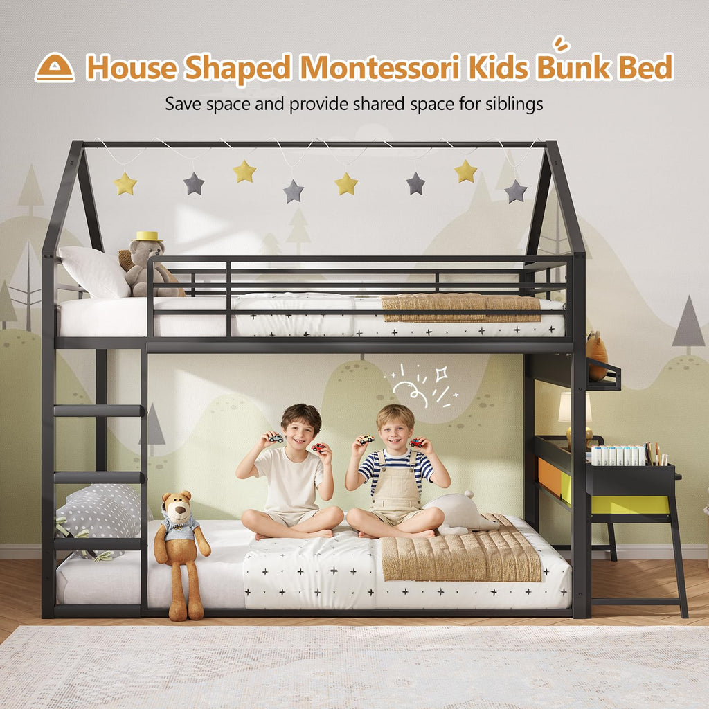 Twin Over Twin Bunk Bed with Desk and Drawers N2581