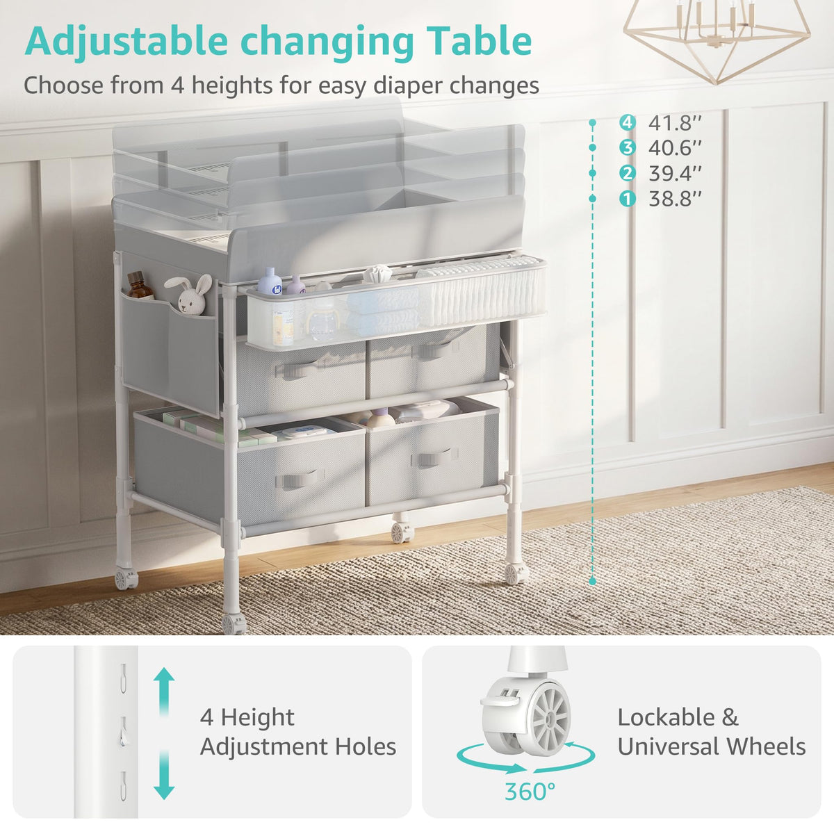 Grey Baby Changing Table with 4 Drawers X597801
