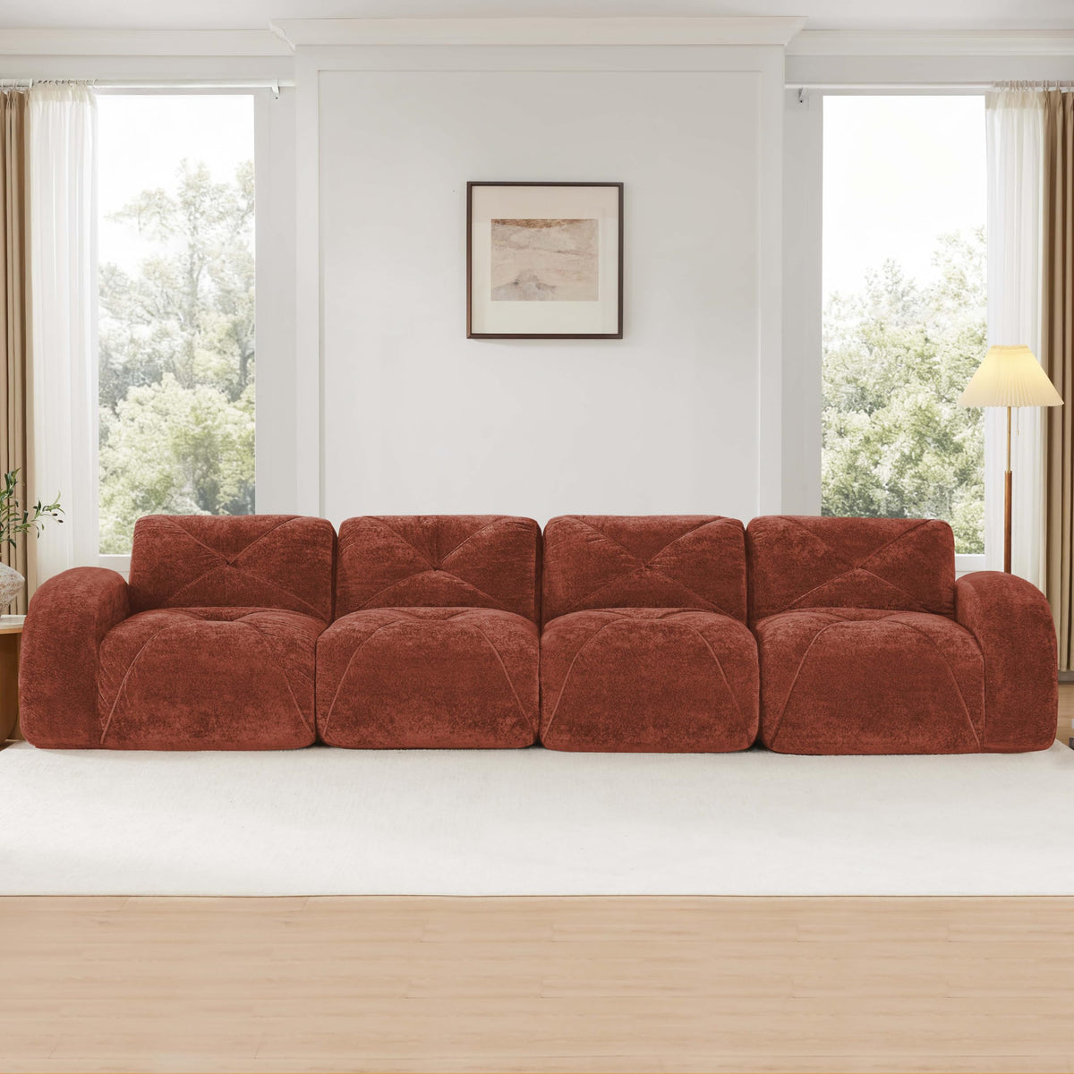 140" Orange Velvet Sofa with Tufted 32D Sponge I828