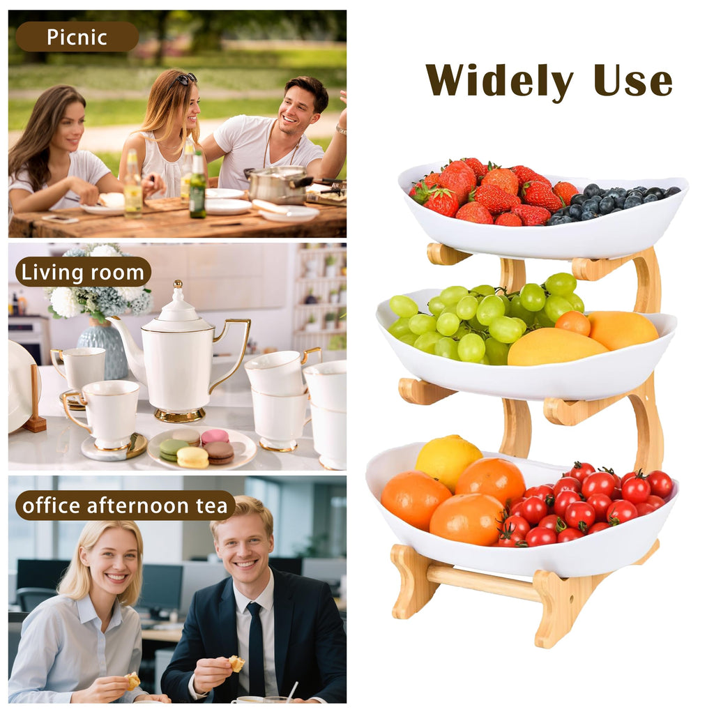 3 Tier Plastic Fruit Bowl with Bamboo Stand X2714