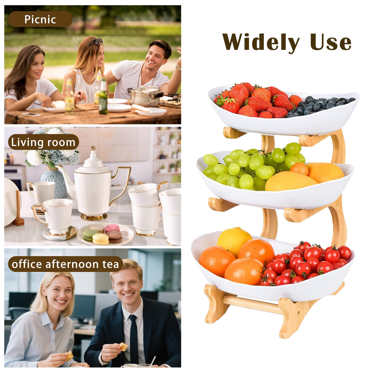 3 Tier Plastic Fruit Bowl with Bamboo Stand X2714