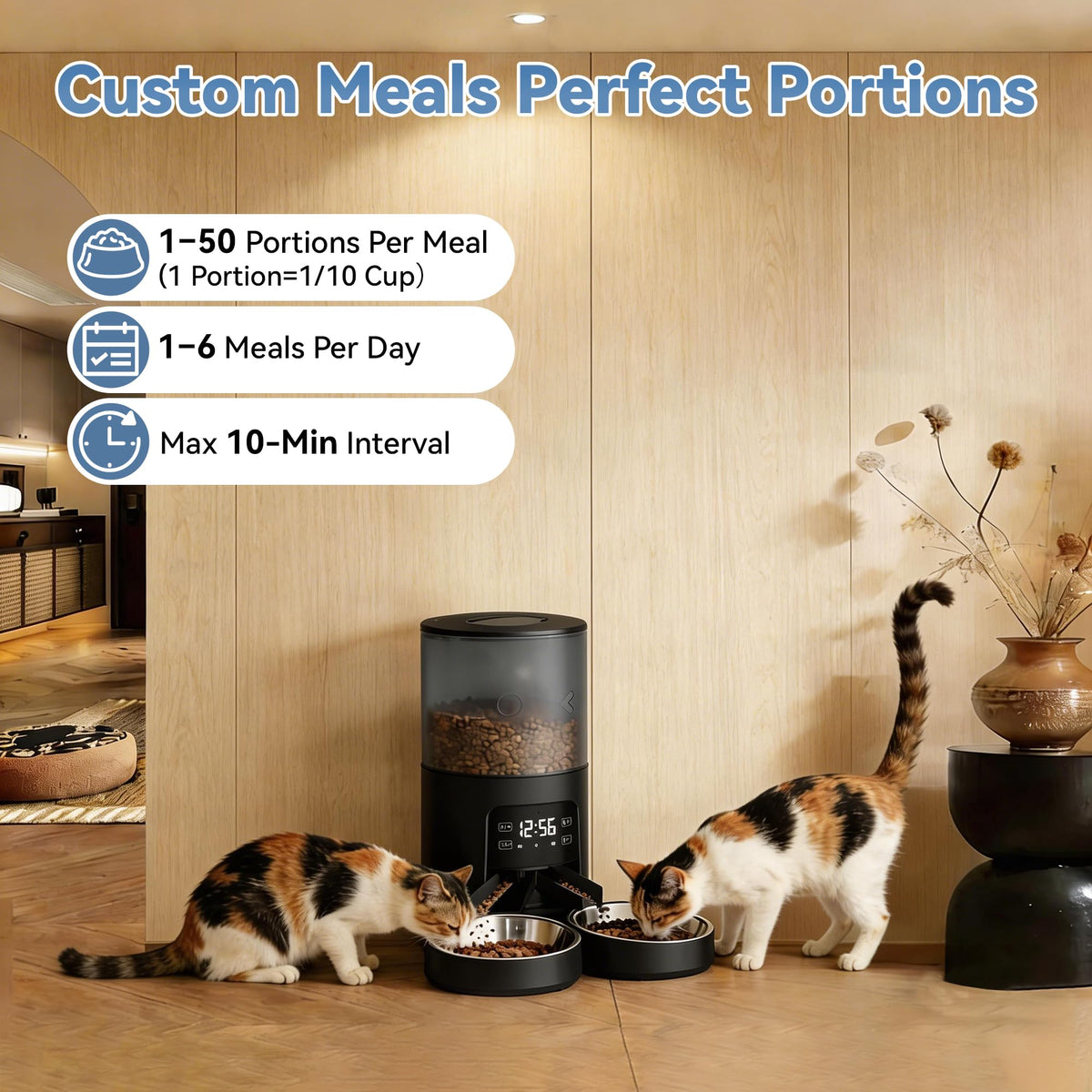6L Automatic Cat Feeder with 2 Stainless Bowls Black N548950