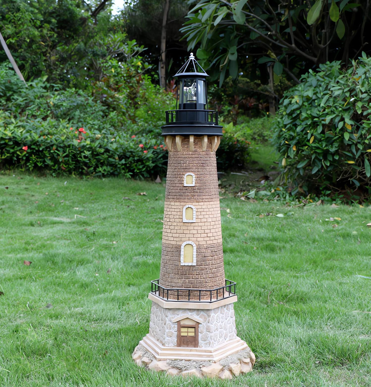 Black Solar Rotating Lighthouse Lamp F549220