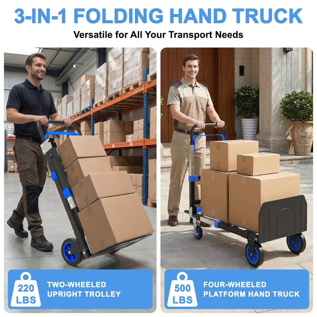 3-in-1 Folding Heavy Duty Hand Truck Dolly Cart Trolley with Wheels (Blue) M87445