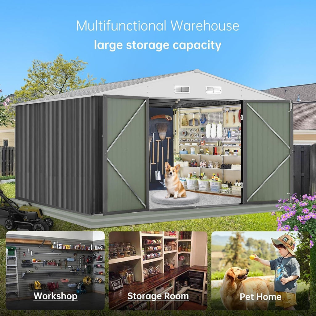 12X10FT Metal Storage Shed with Lockable Doors B6096
