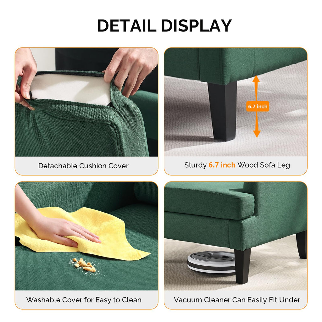 Green Linen Fabric Accent Chairs Set of 2 V16280