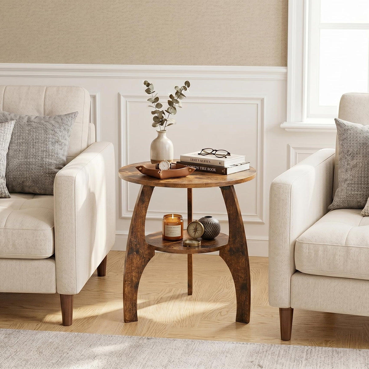 2-Tier Round Wood Side Table D9412