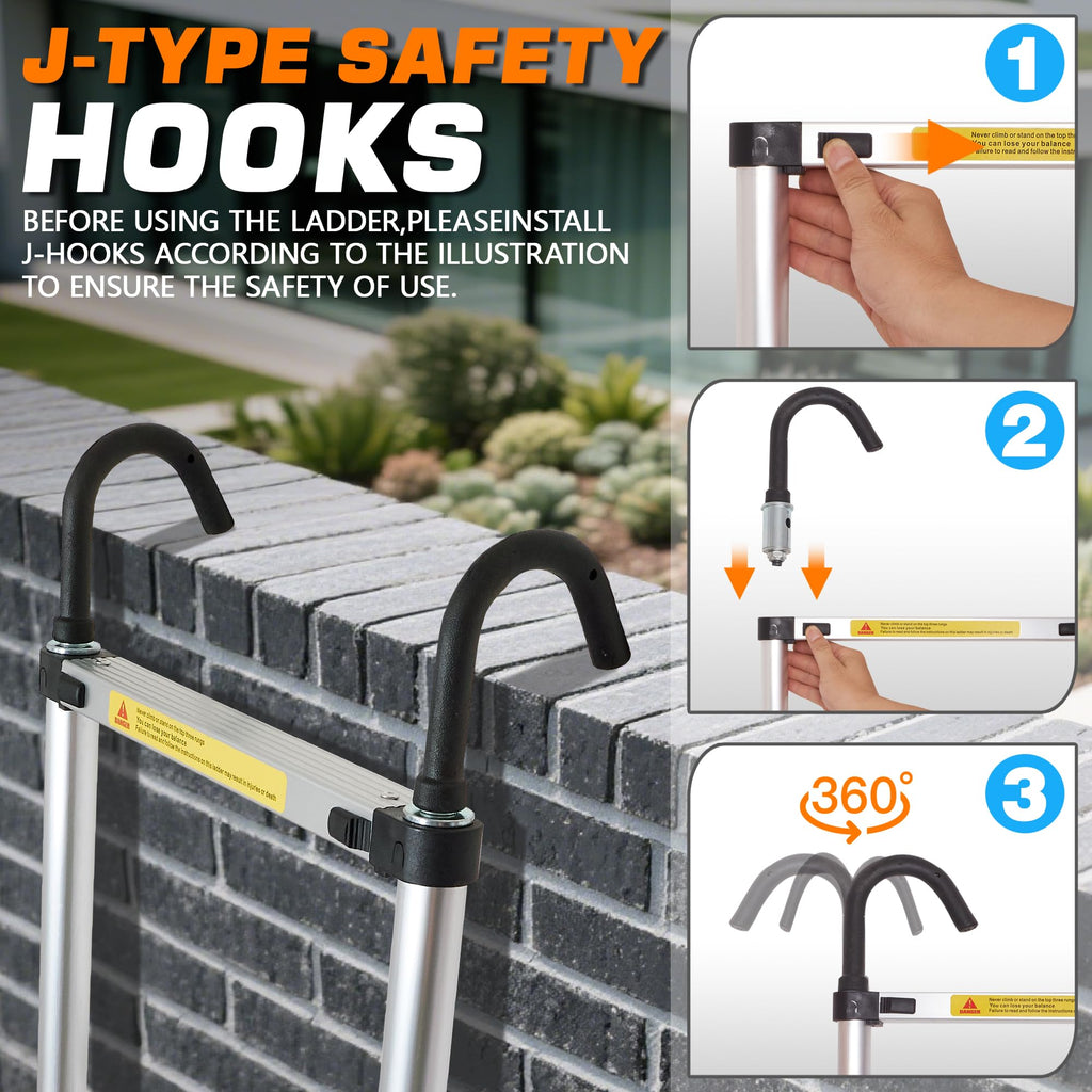 12.5 FT Aluminum Telescoping Ladder with 2 Hooks E158368
