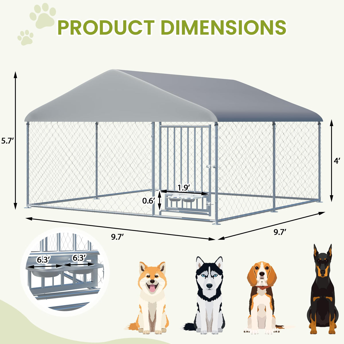 10FT x 10FT Outdoor Dog Kennel with Roof A4973
