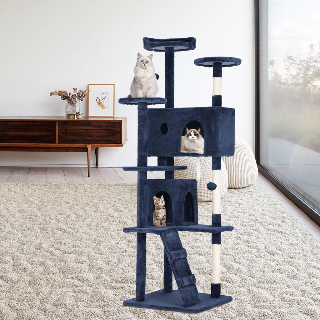 70 Inch Navy Blue Cat Tree Tower with Scratching Post B45005