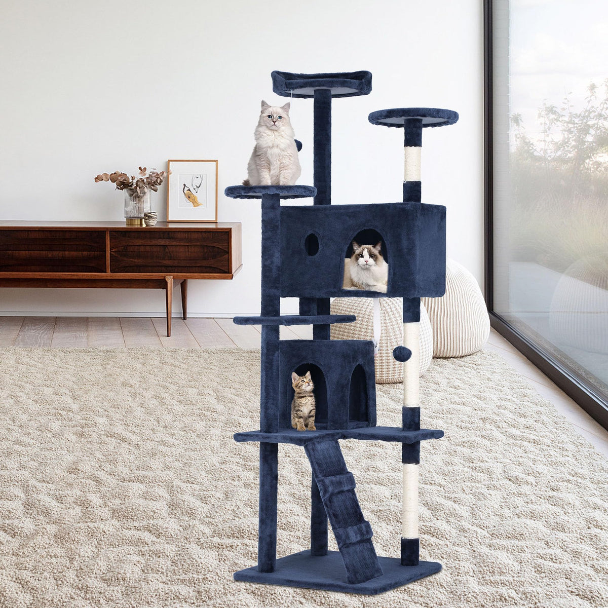 70 Inch Navy Blue Cat Tree Tower with Scratching Post B45005