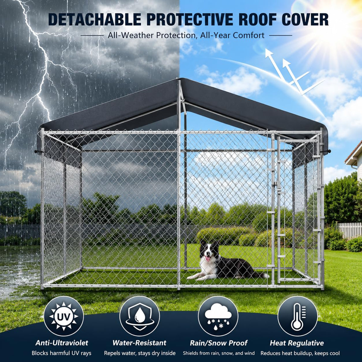 10x10ft Extra Large Heavy-Duty Chain-Link Dog Kennel with Roof O2237