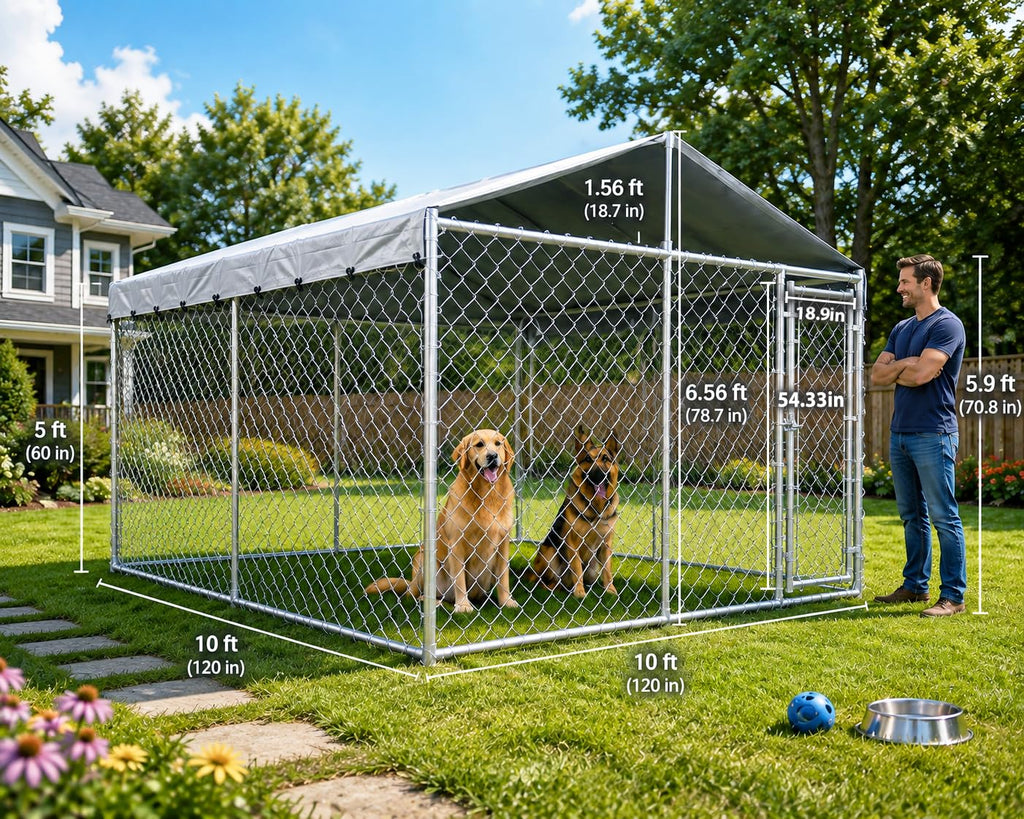 10x10ft Extra Large Heavy-Duty Chain-Link Dog Kennel with Roof O2237