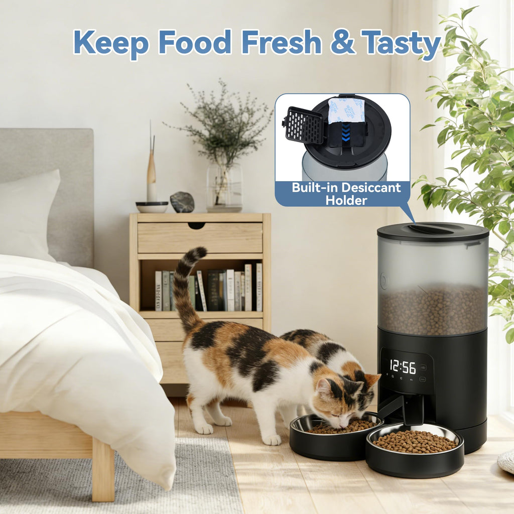 6L Automatic Cat Feeder with 2 Stainless Bowls Black N548950