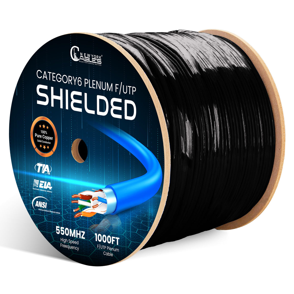 Cat6 Shielded Plenum Cable 1000FT Solid Bare Copper Ethernet Cable D969