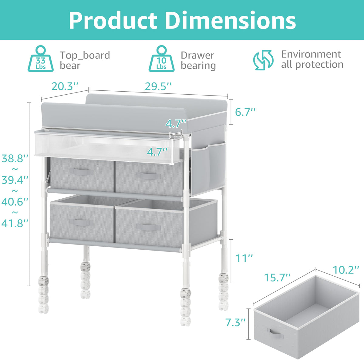 Grey Baby Changing Table with 4 Drawers X597801