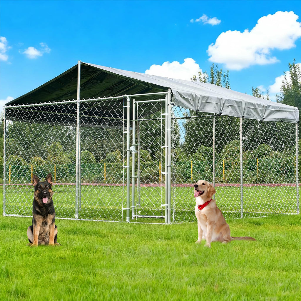 10x10ft Extra Large Heavy-Duty Chain-Link Dog Kennel with Roof O2237