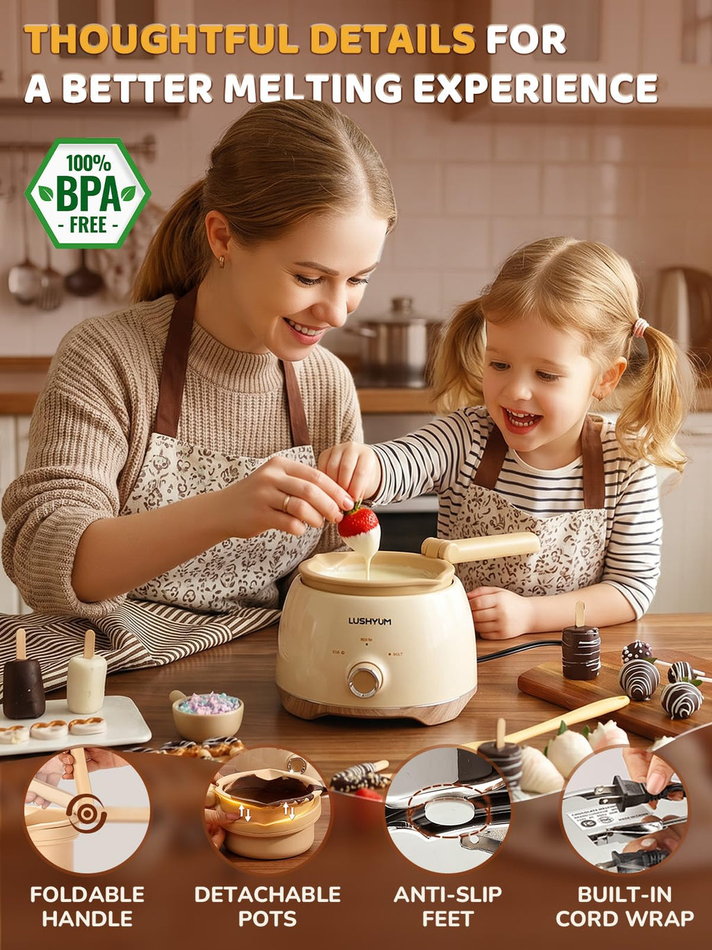 Electric Chocolate Melting Pot with 2 Insert Pots C654