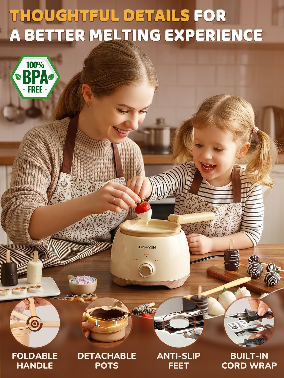Electric Chocolate Melting Pot with 2 Insert Pots C654