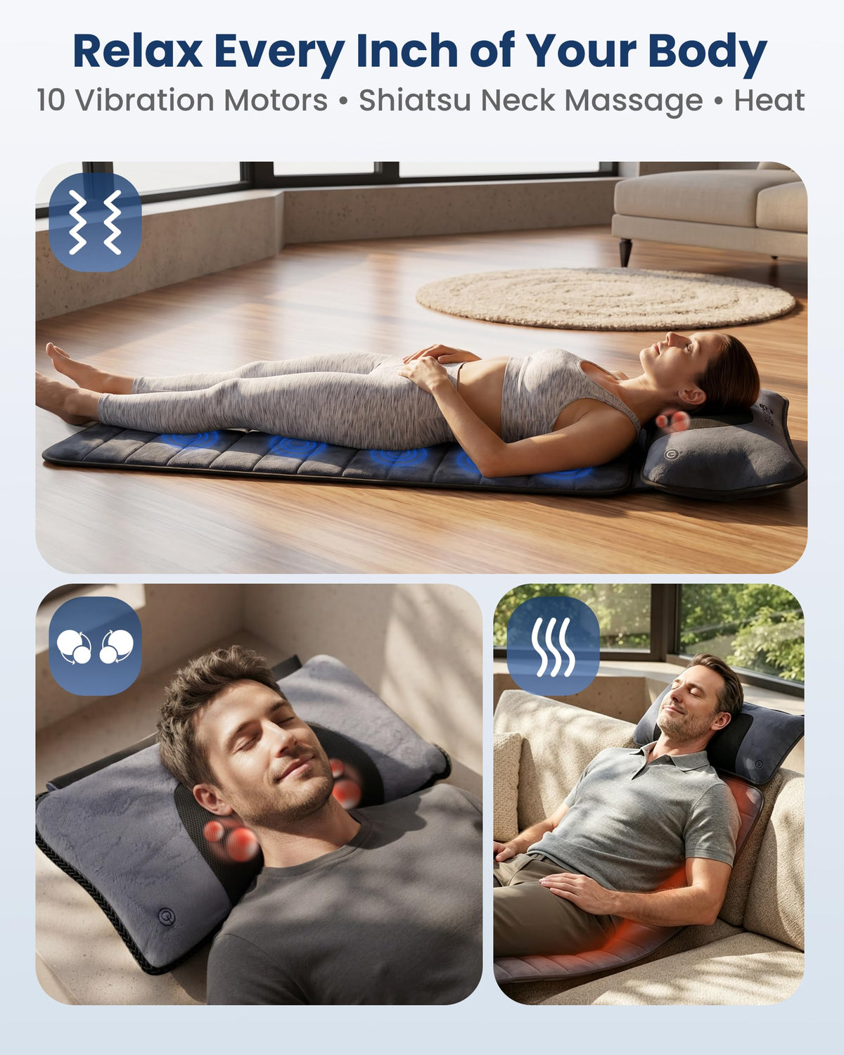 Full Body Massage Mat with Detachable Shiatsu Neck Pillow I9783