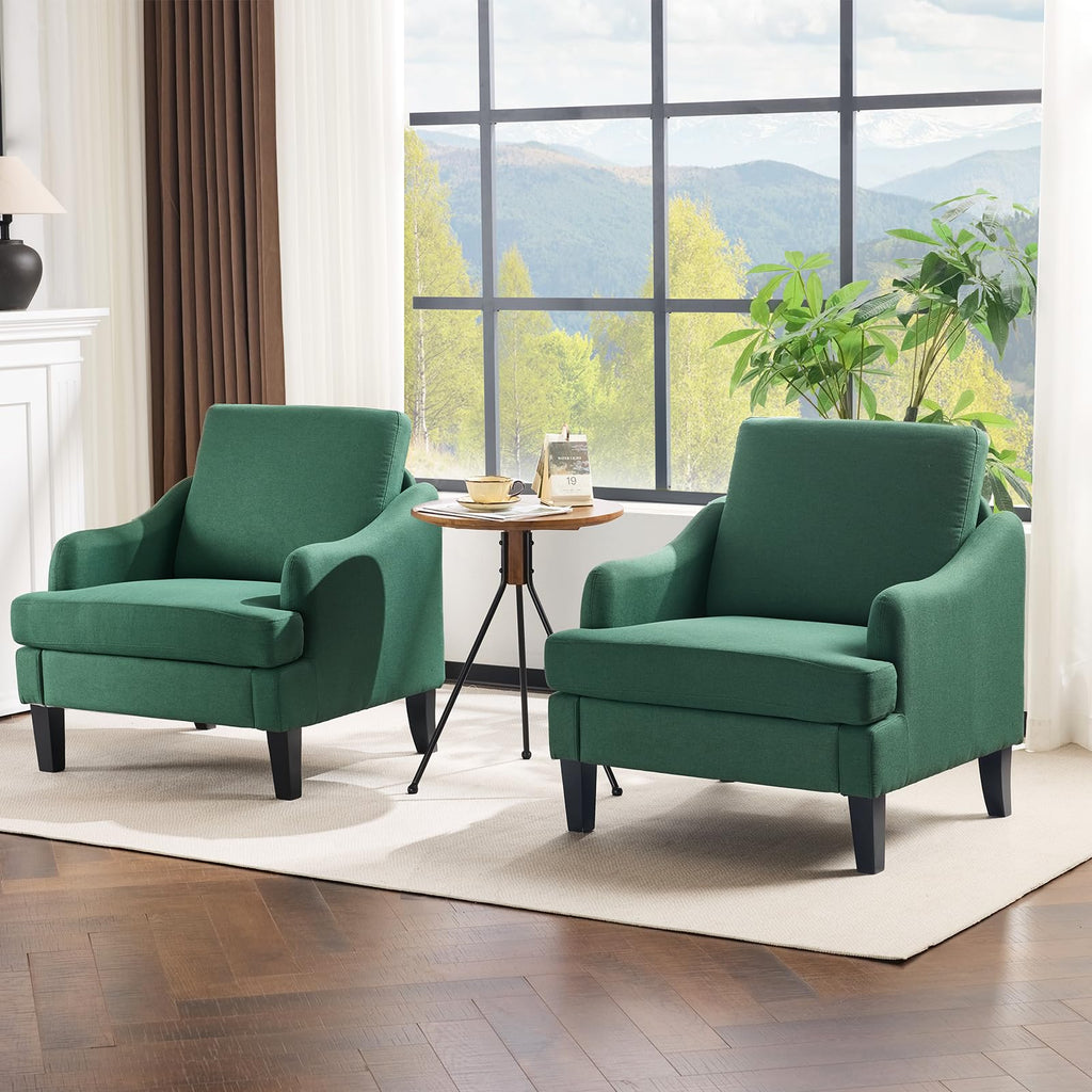 Green Linen Fabric Accent Chairs Set of 2 V16280