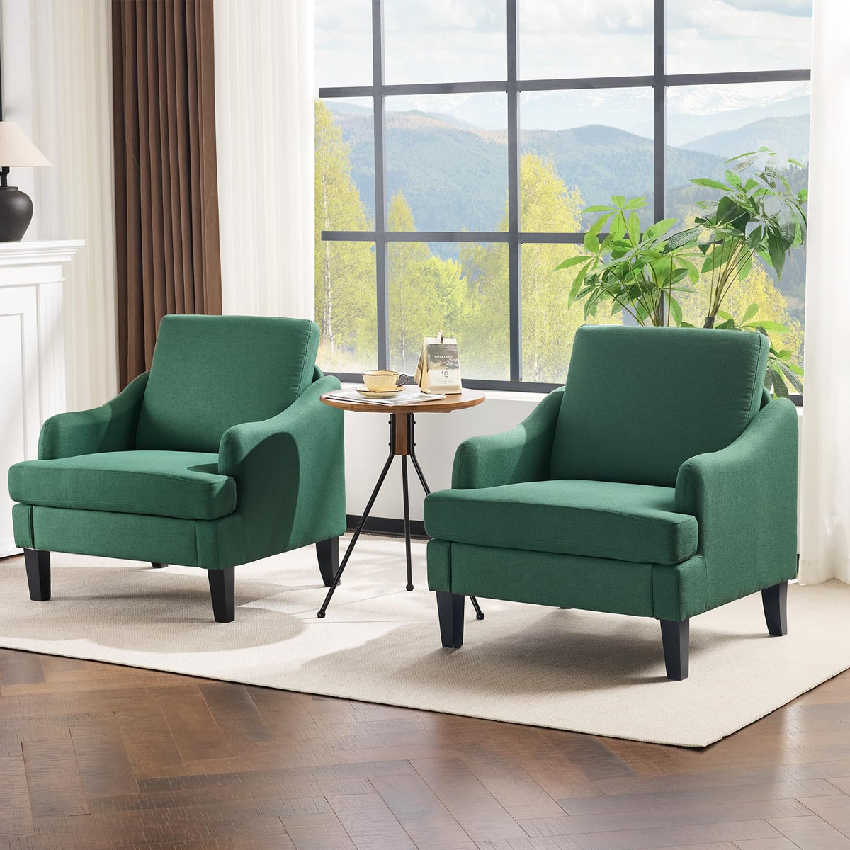Green Linen Fabric Accent Chairs Set of 2 V16280