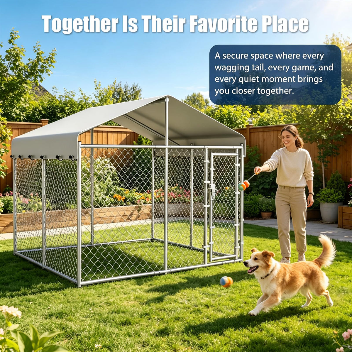 10x10ft Extra Large Heavy-Duty Chain-Link Dog Kennel with Roof O2237