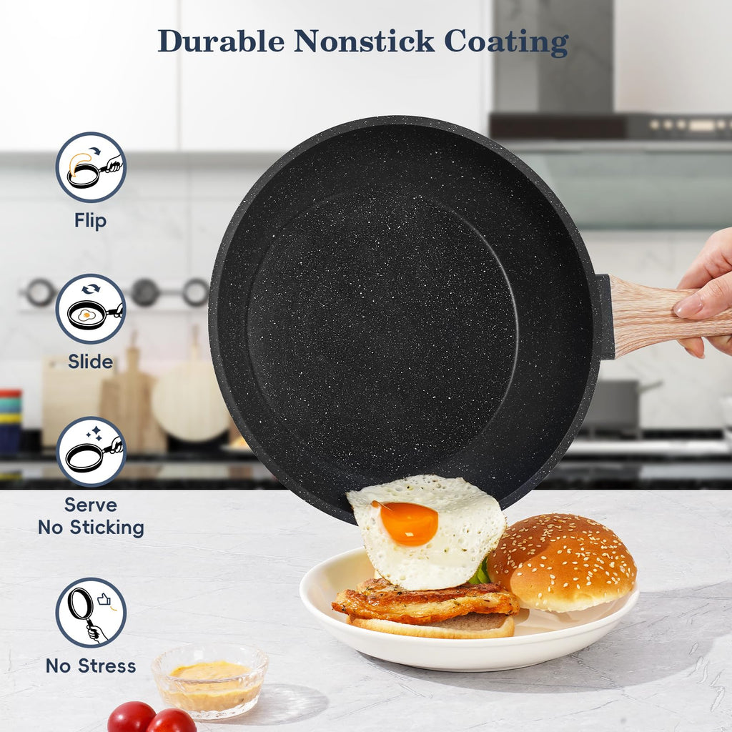 Non Stick 12Pcs Black Granite Induction Cookware I18880