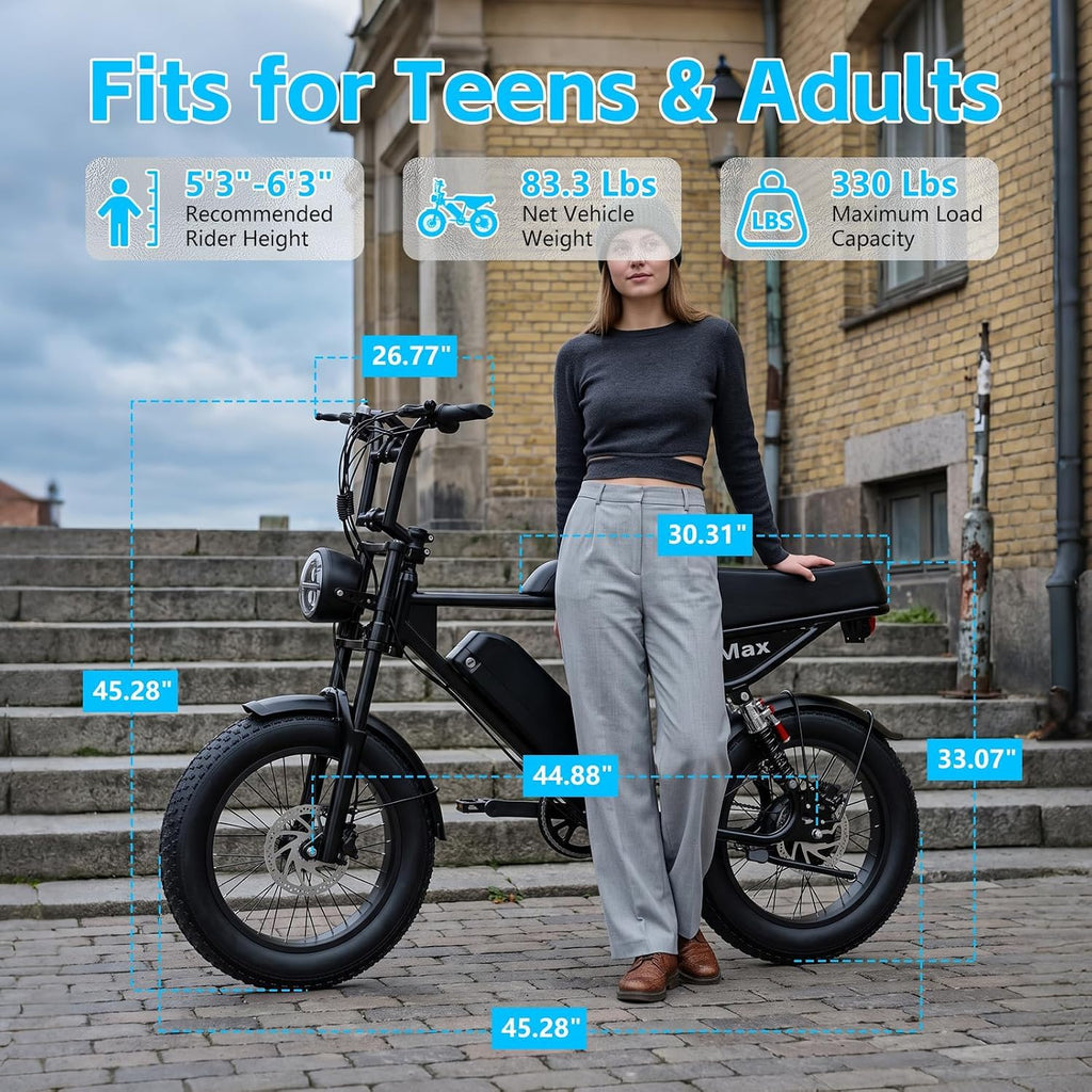 Electric Dirt Bike for Adults, 16"/20" x 4.0 Fat-Tire All-Terrain Ebike X1198