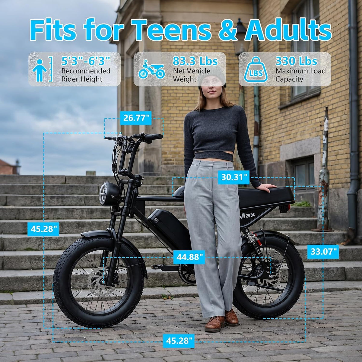 Electric Dirt Bike for Adults, 16"/20" x 4.0 Fat-Tire All-Terrain Ebike X1198